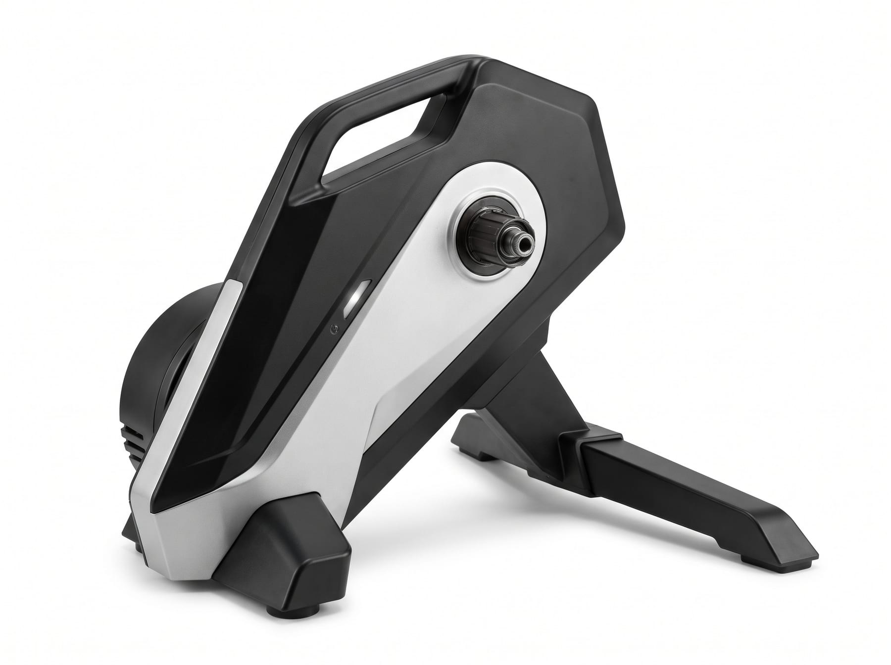 JetBlack Victory — front 3/4 view showing the integrated chassis, wider right front leg, and status LED panel