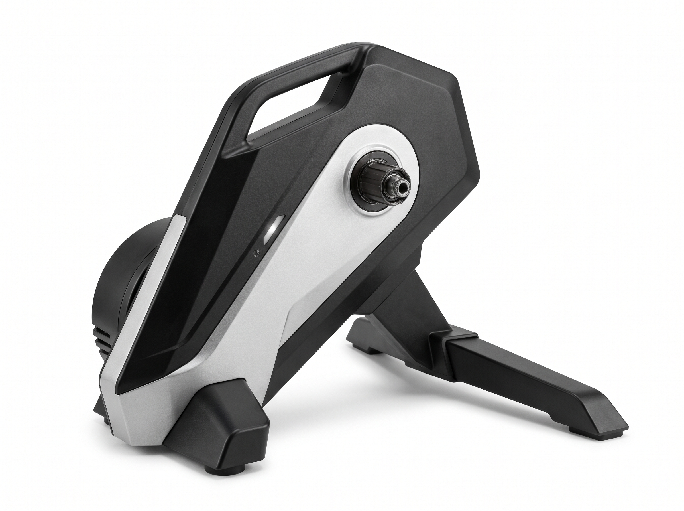 JetBlack Victory — front 3/4 view showing the integrated chassis, wider right front leg, and status LED panel